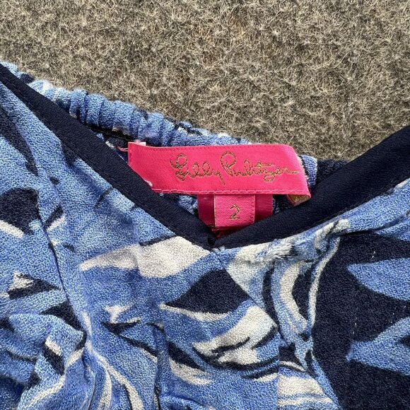 Lilly Pulitzer Top Womens 2 Blue Floral Ruffle Smocked Peplum Sleeveless Shirt - Picture 3 of 10